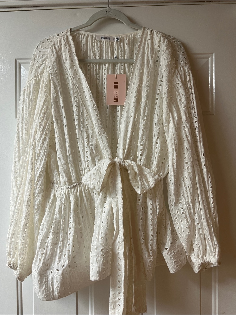 MissGuided Broderie Anglais Plunge Flip Hem Blouse — Size 10